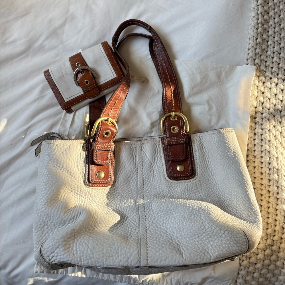 Cream and Brown Coach Bag with Wallet